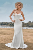 Enkle spaghettistropper Hvid brudekjole med Criss Cross Back