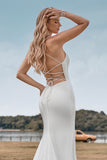 Enkle spaghettistropper Hvid brudekjole med Criss Cross Back