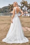 Sparkly tyl Beaded Elfenben Long A Line brudekjole