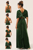 Indlæs billede til gallerivisning Elegant A Line V hals mørkegrøn covertible slid fløjl lang brudepige kjole