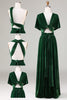 Indlæs billede til gallerivisning Mørkegrøn Covertible Wear Velvet Long Brudepige Kjole