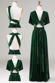 Mørkegrøn Covertible Wear Velvet Long Brudepige Kjole