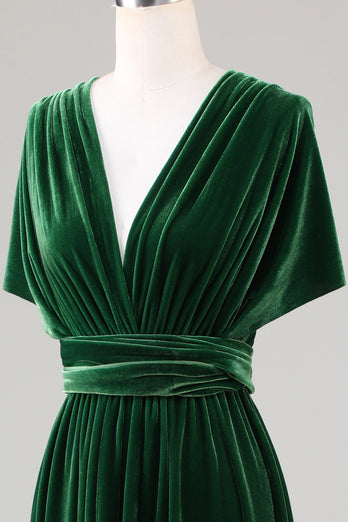 Mørkegrøn Covertible Wear Velvet Long Brudepige Kjole