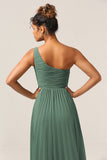 En Line One Shoulder Eucalyptus Long Brudepigekjole med Ruched