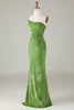 Indlæs billede til gallerivisning Fløjl havfrue en skulder oliven brudepige kjole
