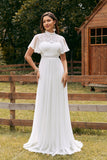 Vintage Elfenben Chiffon Boho brudekjole med blonder