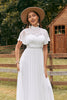 Indlæs billede til gallerivisning Vintage Elfenben Chiffon Boho brudekjole med blonder