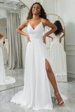 Elfenben A-Line Chiffon Sweep Train brudekjole med blonder