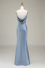Indlæs billede til gallerivisning Støvet blå kappe Spaghetti stropper Satin lang brudepige kjole