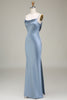 Indlæs billede til gallerivisning Støvet blå kappe Spaghetti stropper Satin lang brudepige kjole