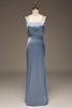 Indlæs billede til gallerivisning Støvet blå spaghetti stropper kappe satin plisseret brudepige kjole