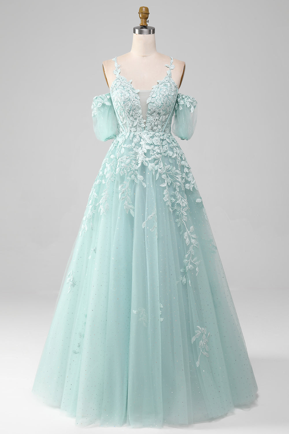 Mint Ball-kjole Off The Shoulder Beaded Prom kjoler med applikationer