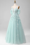 Mint Ball-kjole Off The Shoulder Beaded Prom kjoler med applikationer