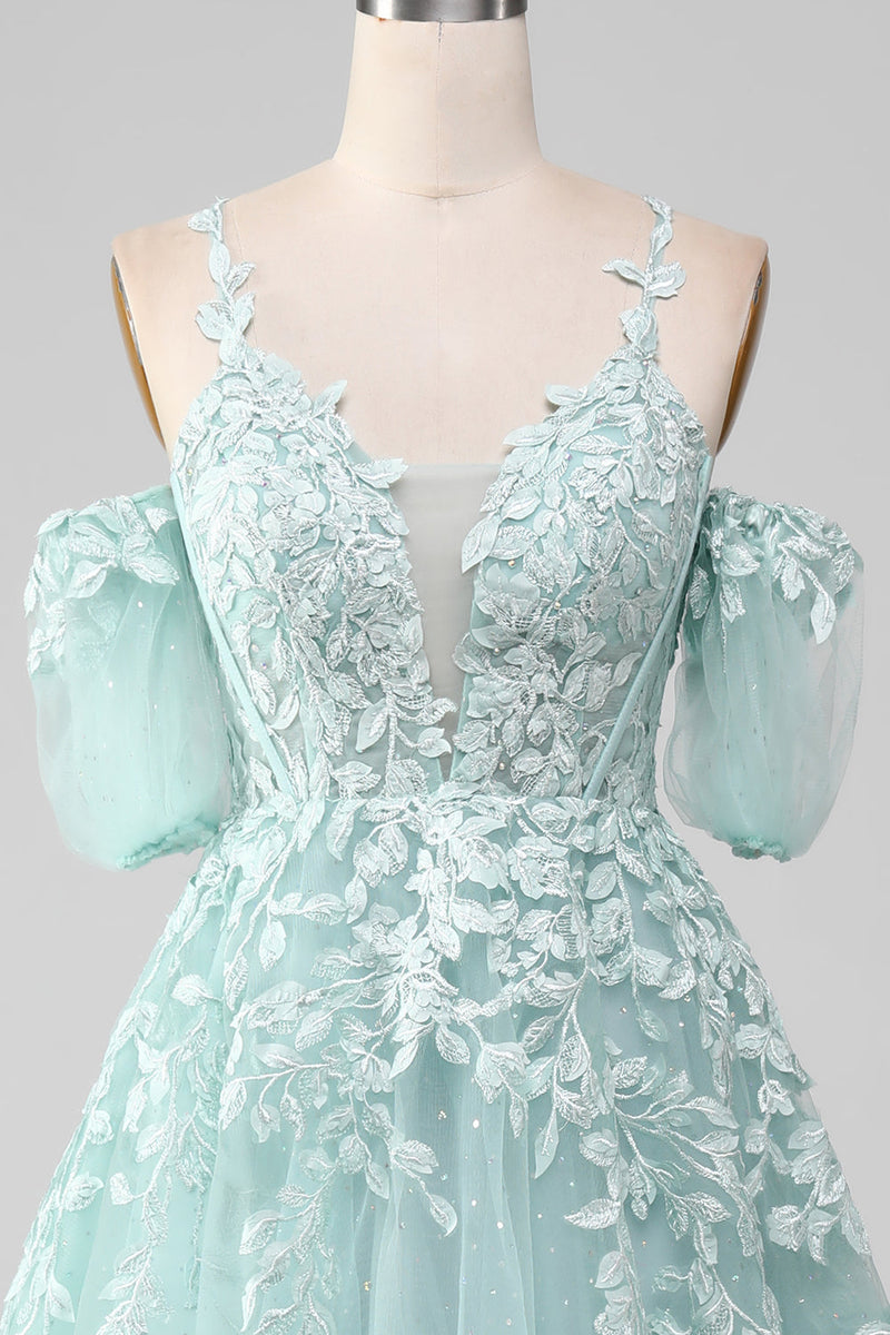 Indlæs billede til gallerivisning Mint Ball-kjole Off The Shoulder Beaded Prom kjoler med applikationer