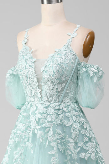 Mint Ball-kjole Off The Shoulder Beaded Prom kjoler med applikationer