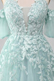 Mint Ball-kjole Off The Shoulder Beaded Prom kjoler med applikationer