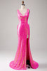 Indlæs billede til gallerivisning Glitrende Hot Pink Havfrue Gallakjole med slids