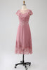 Indlæs billede til gallerivisning Støvet Rose A-Line Scoop Illusion Te-længde Brudens mor kjole med pailletter