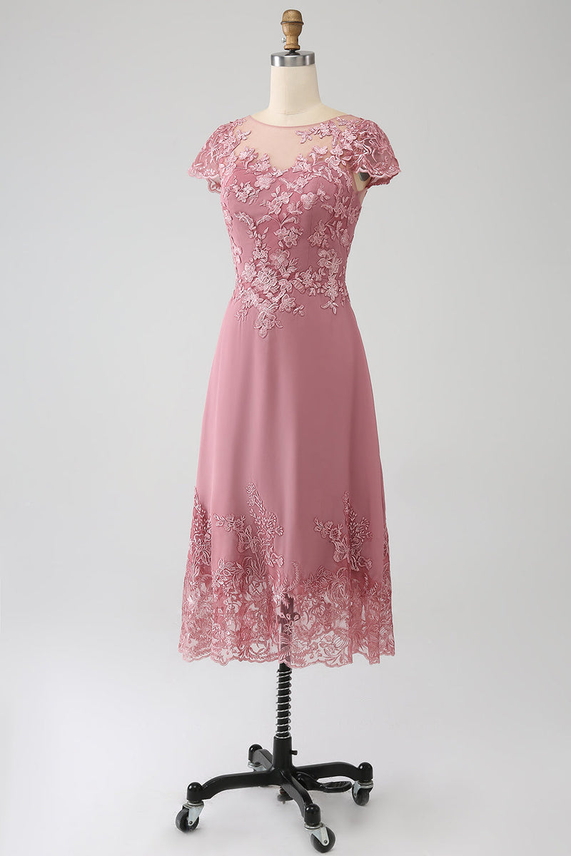 Indlæs billede til gallerivisning Støvet rose A-line te-længde mor til bruden kjole med pailletter