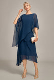 Navy Chiffon A-line Scoop hals Brudens mor kjole