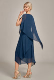 Navy Chiffon A-line Scoop hals Brudens mor kjole