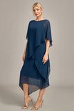 Navy Chiffon A-line Scoop hals Brudens mor kjole