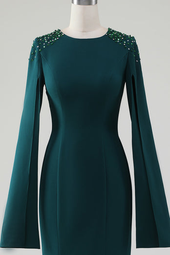 Mørkegrøn havfrue kjole med rund hals med perleformede kappeærmer