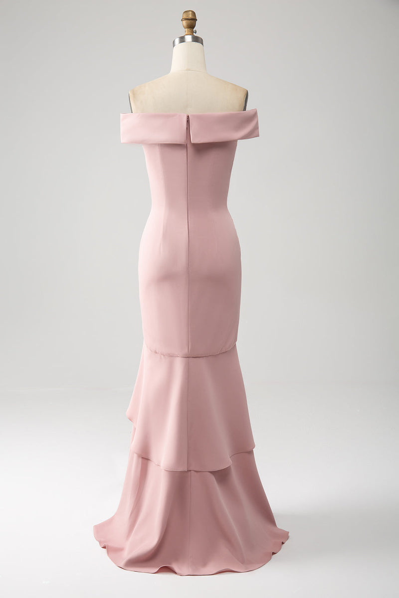 Indlæs billede til gallerivisning Pink havfrue asymmetrisk flæset mor til brudekjolen
