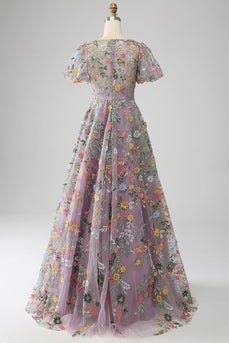 Mauve Ball-kjole/prinsesse broderet gallakjole med korte ærmer