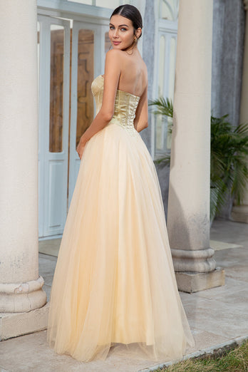 Prinsesse en linje kæreste gyldne lange Prom kjole