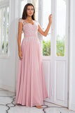 Pink Beaded Chiffon Mor til bruden Kjole