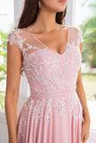 Pink Beaded Chiffon Mor til bruden Kjole