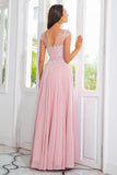 Pink Beaded Chiffon Mor til bruden Kjole