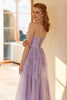 Indlæs billede til gallerivisning Charmerende en linje spaghetti stropper lys lilla lang Prom kjole med applikationer