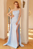 Indlæs billede til gallerivisning Havfrue lyseblå lang prom kjole med slids