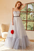 Indlæs billede til gallerivisning Hvid Polka prikker lang Prom kjole med ærmer