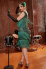 Indlæs billede til gallerivisning Mørkegrøn Gatsby 1920&#39;er kjole med pailletter og frynser