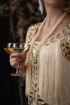Champagne Gatsby 1920'erne Kjole med Pailletter og Frynser