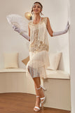 Plus Size Champagne Gatsby 1920'erne Flapper Kjole med Pailletter og Frynser