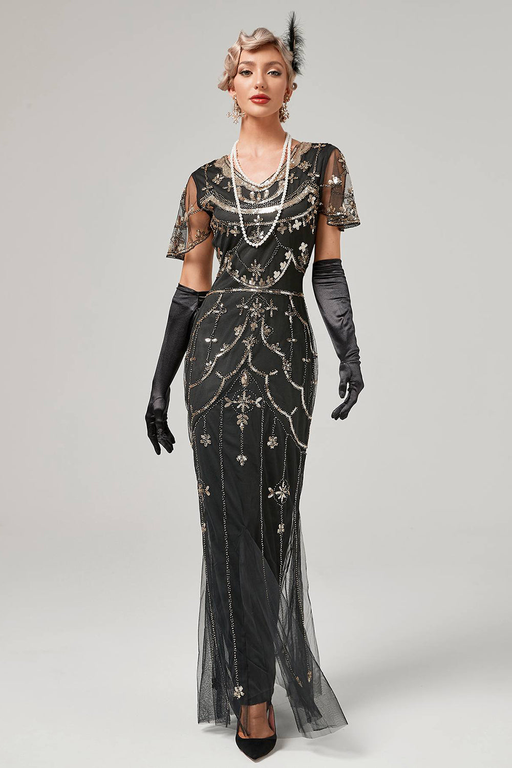 Rød Pailletter Lang 1920'er Flapper Kjole
