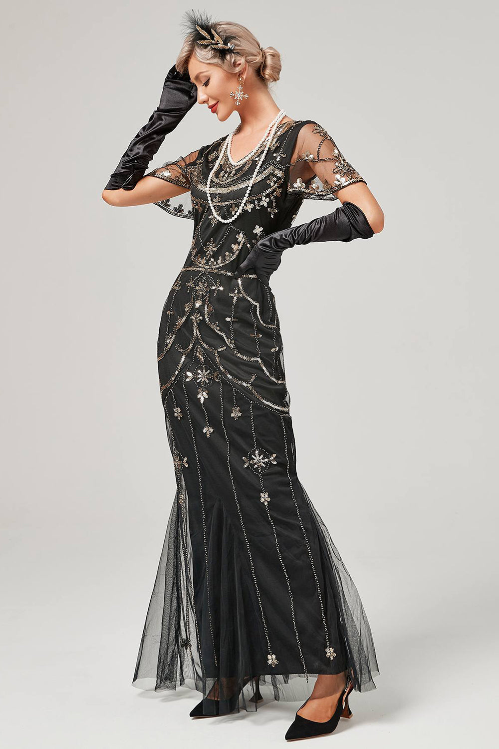 Rød Pailletter Lang 1920'er Flapper Kjole