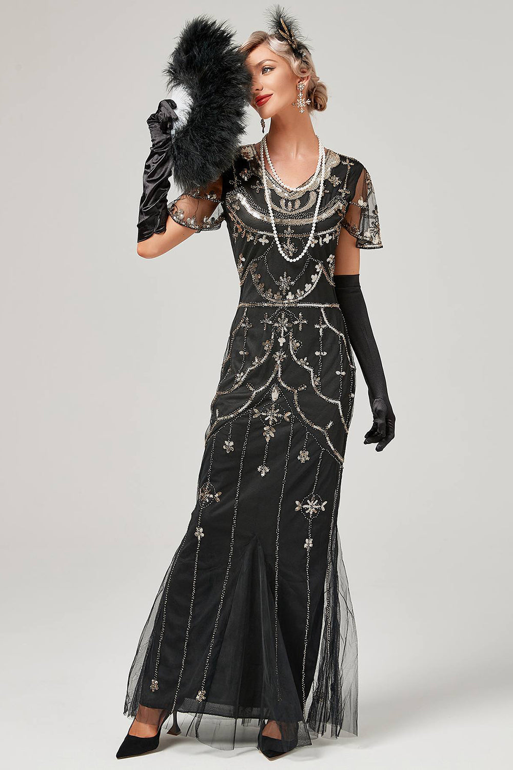 Rød Pailletter Lang 1920'er Flapper Kjole