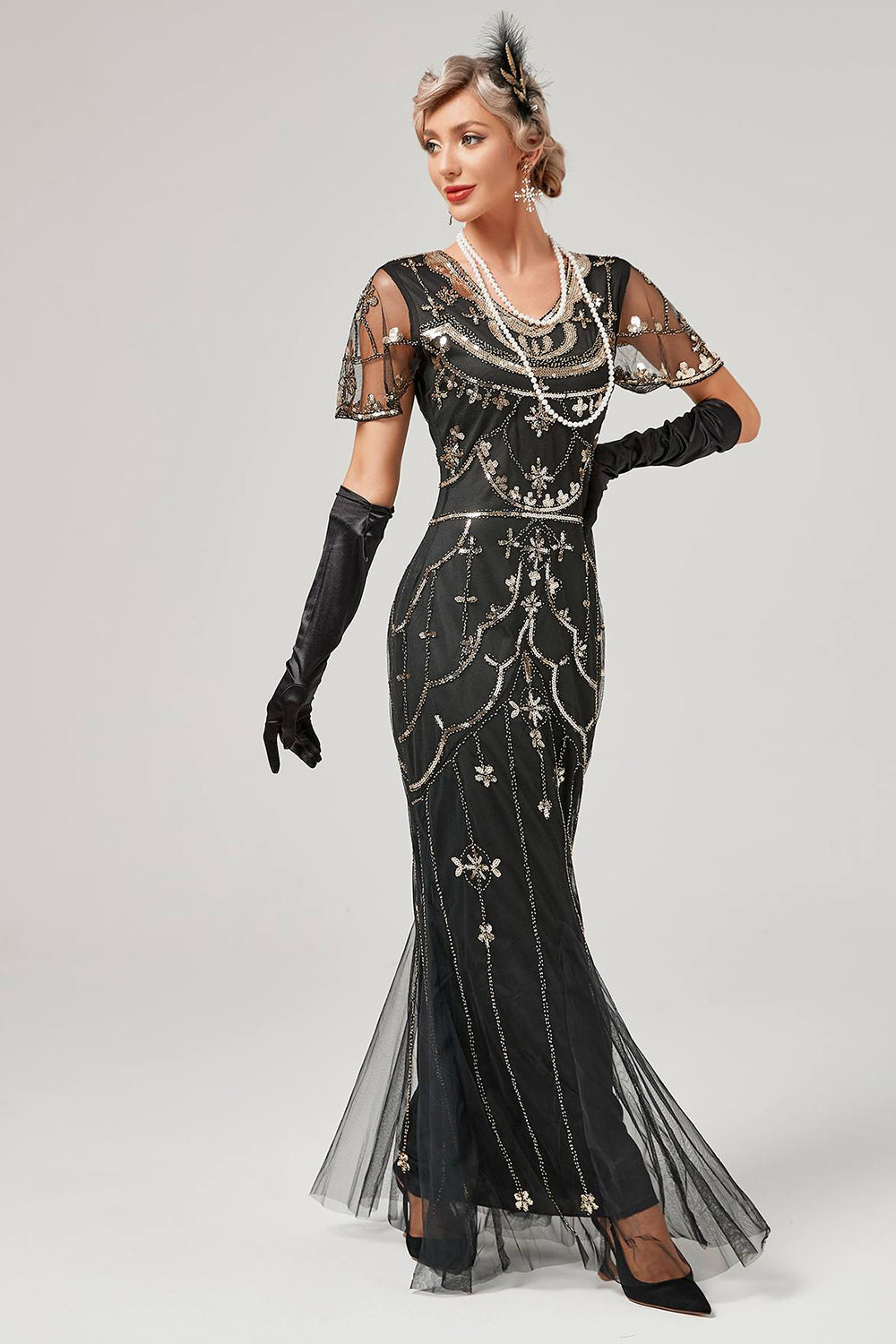 Rød Pailletter Lang 1920'er Flapper Kjole