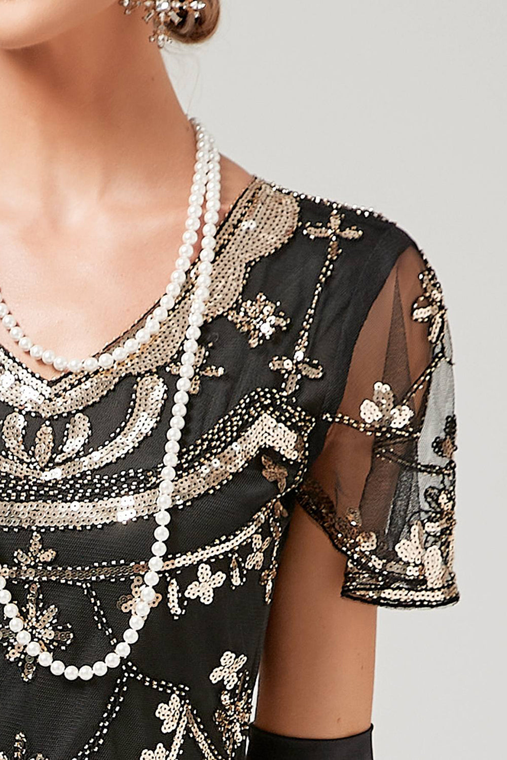 Rød Pailletter Lang 1920'er Flapper Kjole