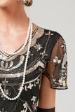 Rød Pailletter Lang 1920'er Flapper Kjole
