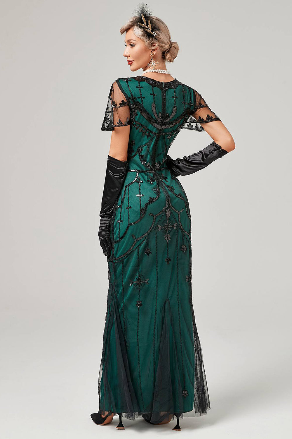 Rød Pailletter Lang 1920'er Flapper Kjole