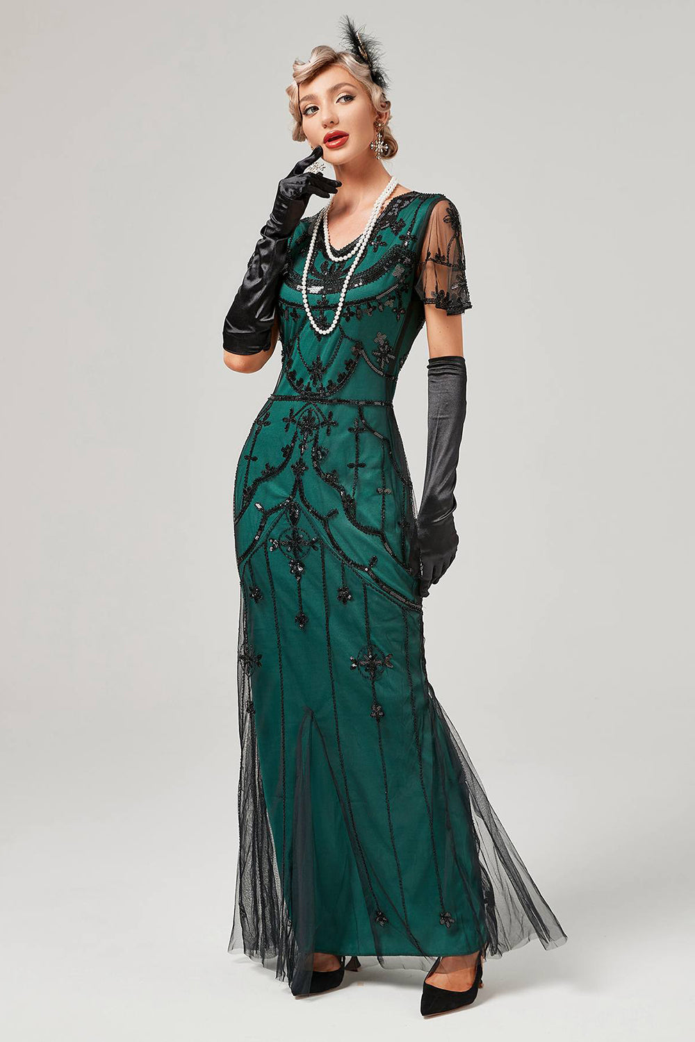Rød Pailletter Lang 1920'er Flapper Kjole
