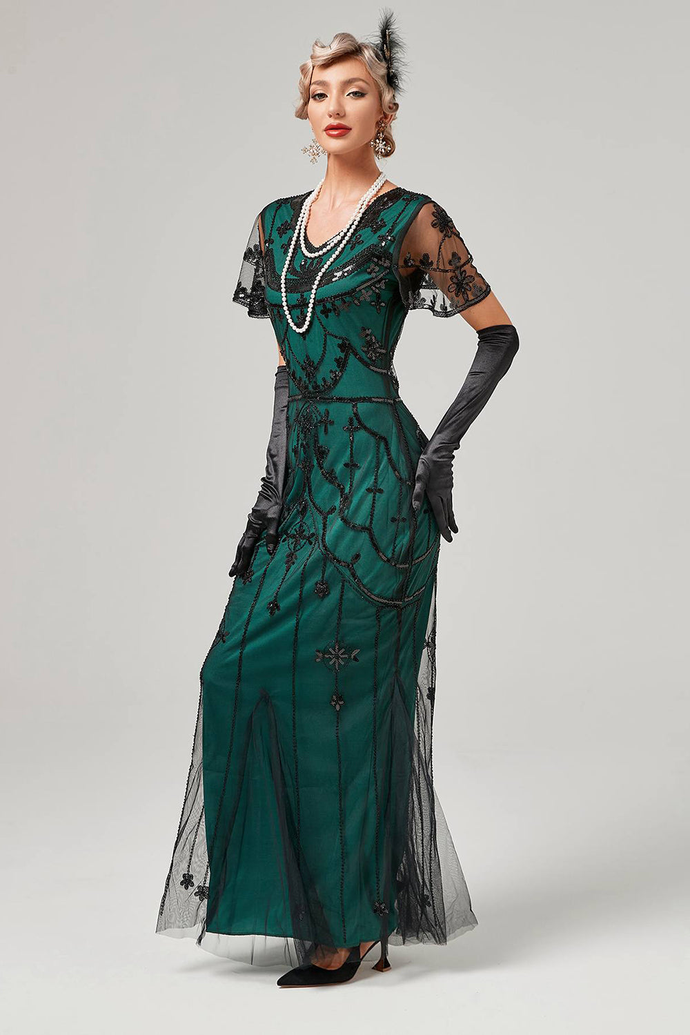 Rød Pailletter Lang 1920'er Flapper Kjole