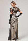 Rød Pailletter Lang 1920'er Flapper Kjole