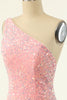 Indlæs billede til gallerivisning Pink Pailletter med en skulder Stram Homecoming Kjole